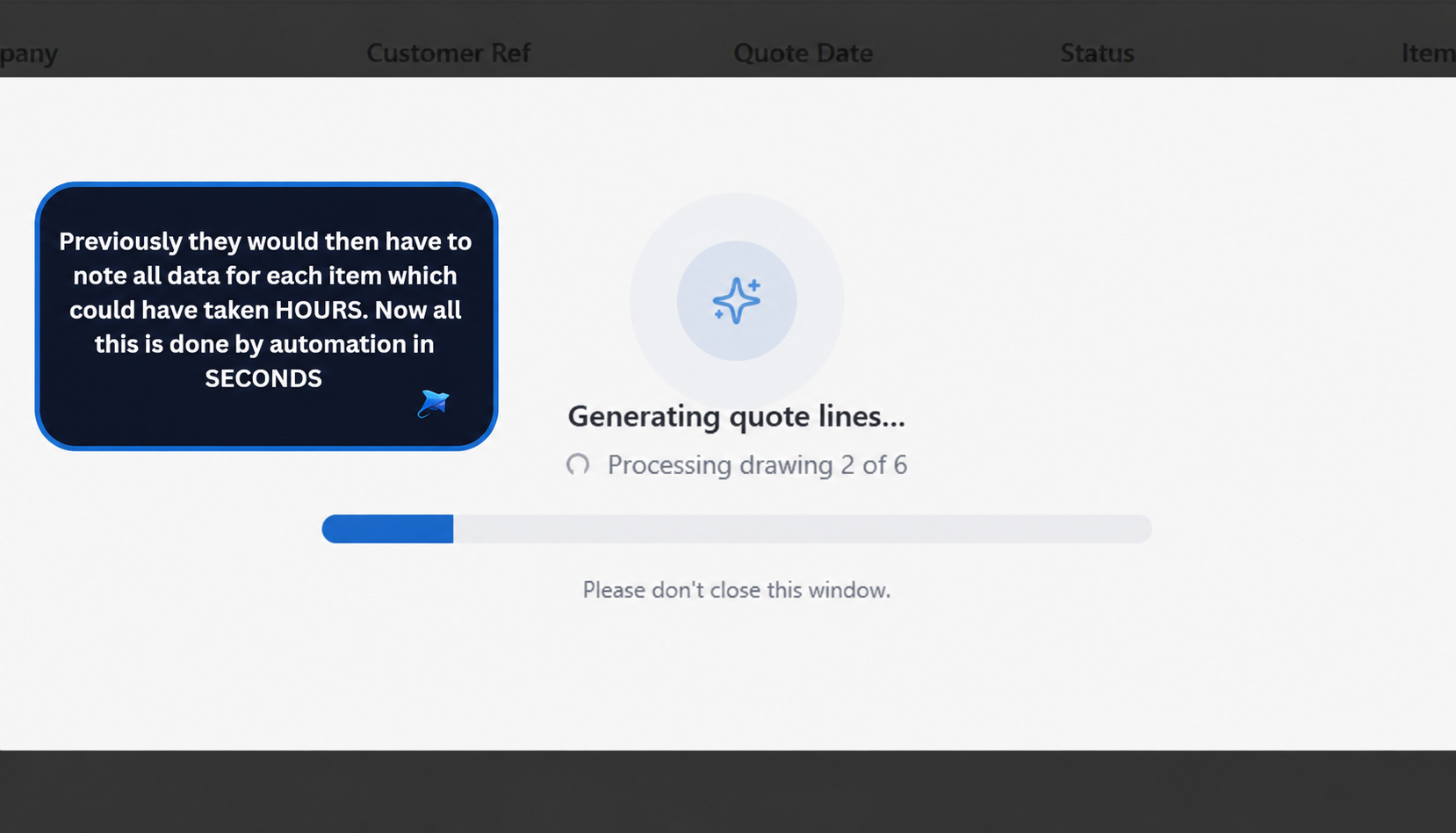 Automation generating quote lines from drawings in seconds instead of hours